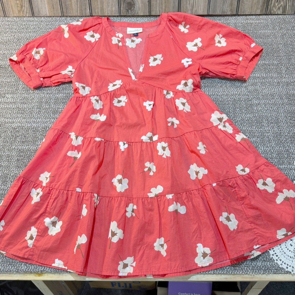 Universal Thread Womens Coral Pink Floral Tiered Mini Babydoll Dress‎ V-Neck XS